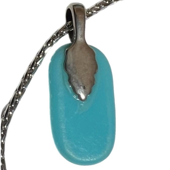 Hand Crafted - Fused Glass Pendant - Long Silver Tone Chain With Magnetic Clasp - Picture 3 of 5